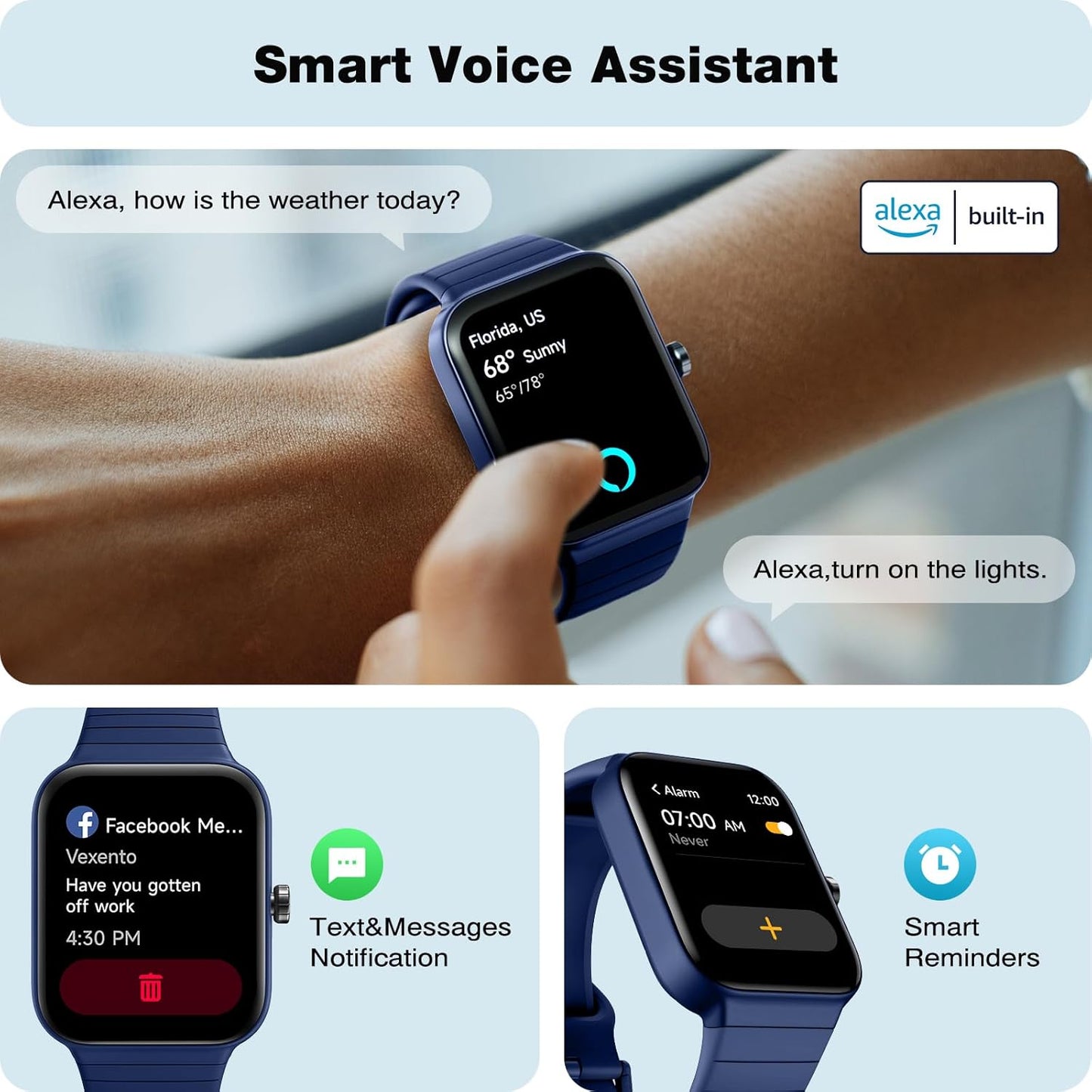 Smart Watch for Men Women,1.8” Touchscreen, Bluetooth Call, Alexa Built-In,24/7 Heart Rate Spo2 Monitor, Step Counting, Sleep Tracking,Ip68 Waterproof Fitness Tracker Watch for Android Iphone