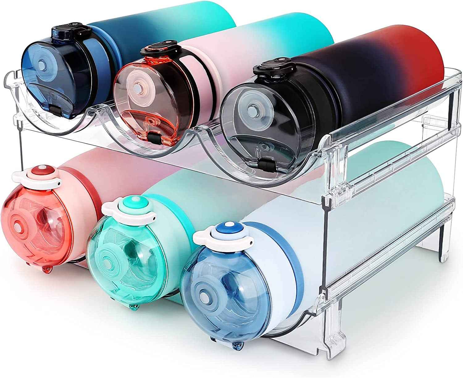 Water Bottle Organizer for Cabinet, Water Bottle Storage Organizer, 2 Packs Water Bottle Storage Rack, Water Bottle Holder for Cabinet, Stackable Water Bottle Storage Rack