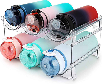Water Bottle Organizer for Cabinet, Water Bottle Storage Organizer, 2 Packs Water Bottle Storage Rack, Water Bottle Holder for Cabinet, Stackable Water Bottle Storage Rack
