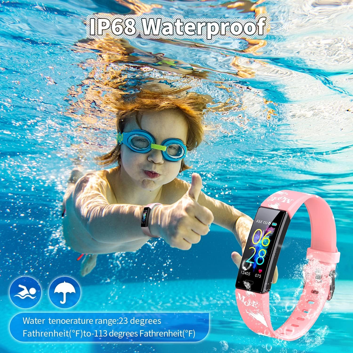 Exciting Kids Fitness Tracker Smartwatch - IP68 Waterproof with 11 Sport Modes, Heart Rate Monitoring, and Activity Tracking for Ages 6-16