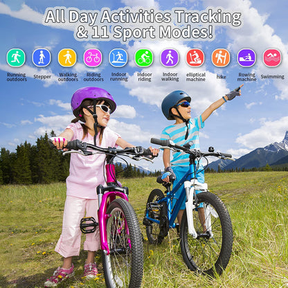 Exciting Kids Fitness Tracker Smartwatch - IP68 Waterproof with 11 Sport Modes, Heart Rate Monitoring, and Activity Tracking for Ages 6-16